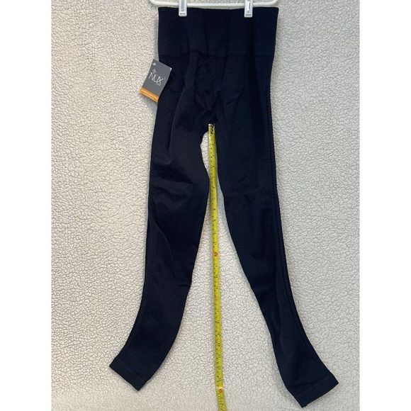 NUX Ribbed Waist Leggings Size Medium Workout Black Moderate Compress NWT - Picture 4 of 13